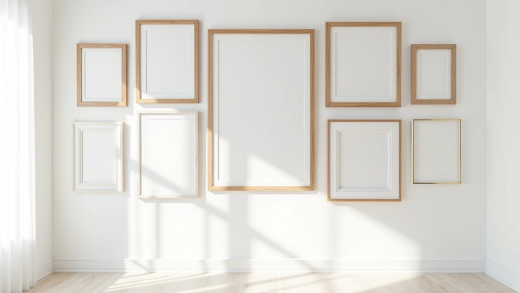 Galería de pared con mezcla de marcos de diferentes estilos y tamaños, algunos modernos y otros tradicionales, equilibrados visualmente